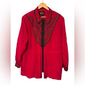 Vintage Bob Mackie Zip Up Red Jacket with Black Embroidery